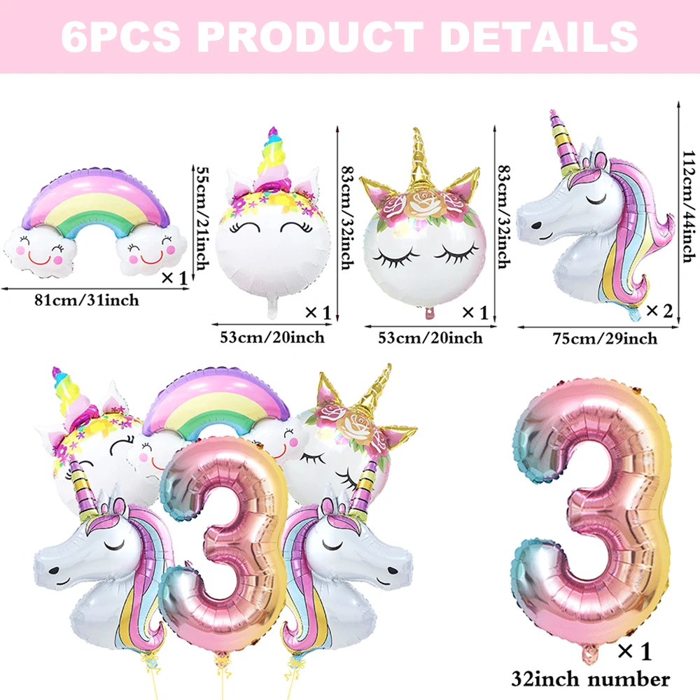 Unicorn Birthday Decoration Tableware Plates Napkins Cups Foil Number Balloons Set Girls Rainbow Unicorn Party Decors Supplies view 5