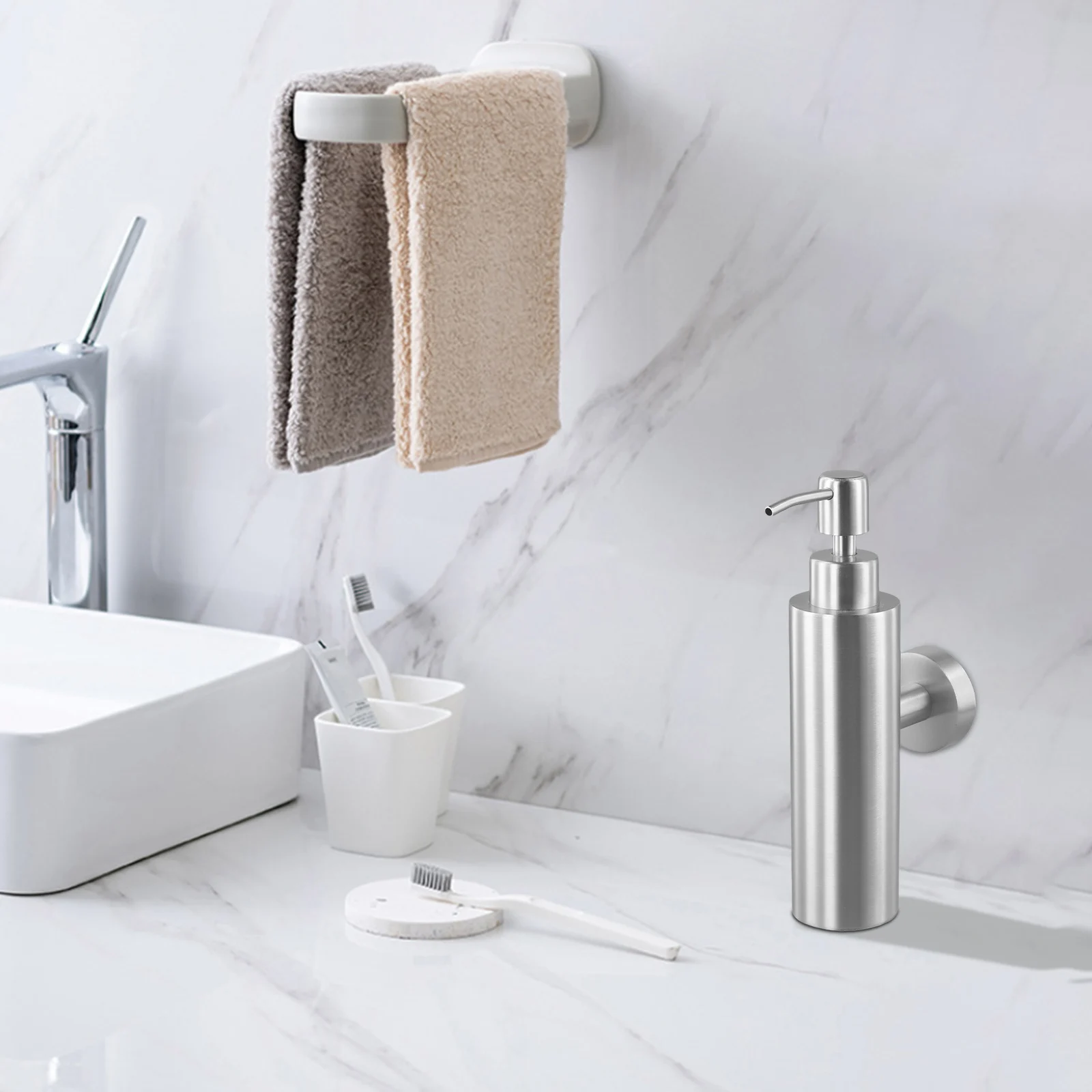 1pcs 250ML Shower Bottle Pump Stainless Steel Wall Mounted Press Soap Dispenser Brushed Chrome Pump Bottle Bathroom Accessories