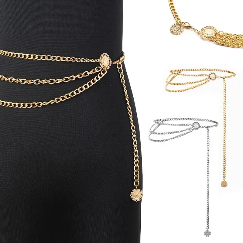 Cinturones de cadena Retro para cinturones para mujer, borla larga multicapa para vestido ceñido en la cintura, cinturones de cadena con diamantes de imitación, cadena de cristal para el vientre