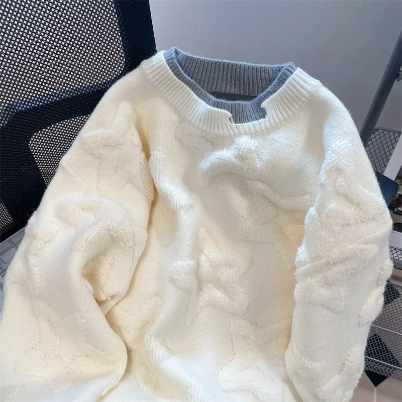 

Ленивый нежный мягкий восковой свитер в японском стиле с трехмерной звездой, женский осенне-зимний свободный искусственный вязаный топ из двух предметов