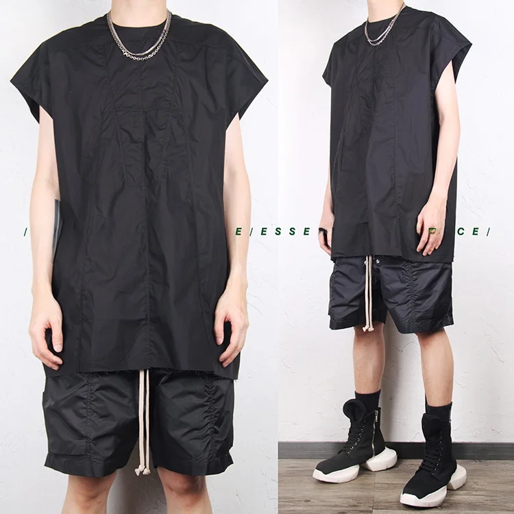 

Loose Fit Men's Vest k Silk Surface Patchwork Sewing Line Hip Hop Sle Faion Urban Basic Sle Stand Collar Sweat Vest