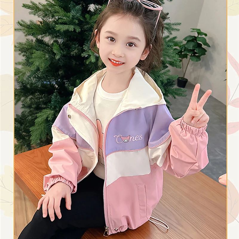 

Sanrios Kuromi Spring Autumn Coat Girly Clothes Anime Windbreaker Color Matching Sports Cardigan Children Winter Clothes Kawaii