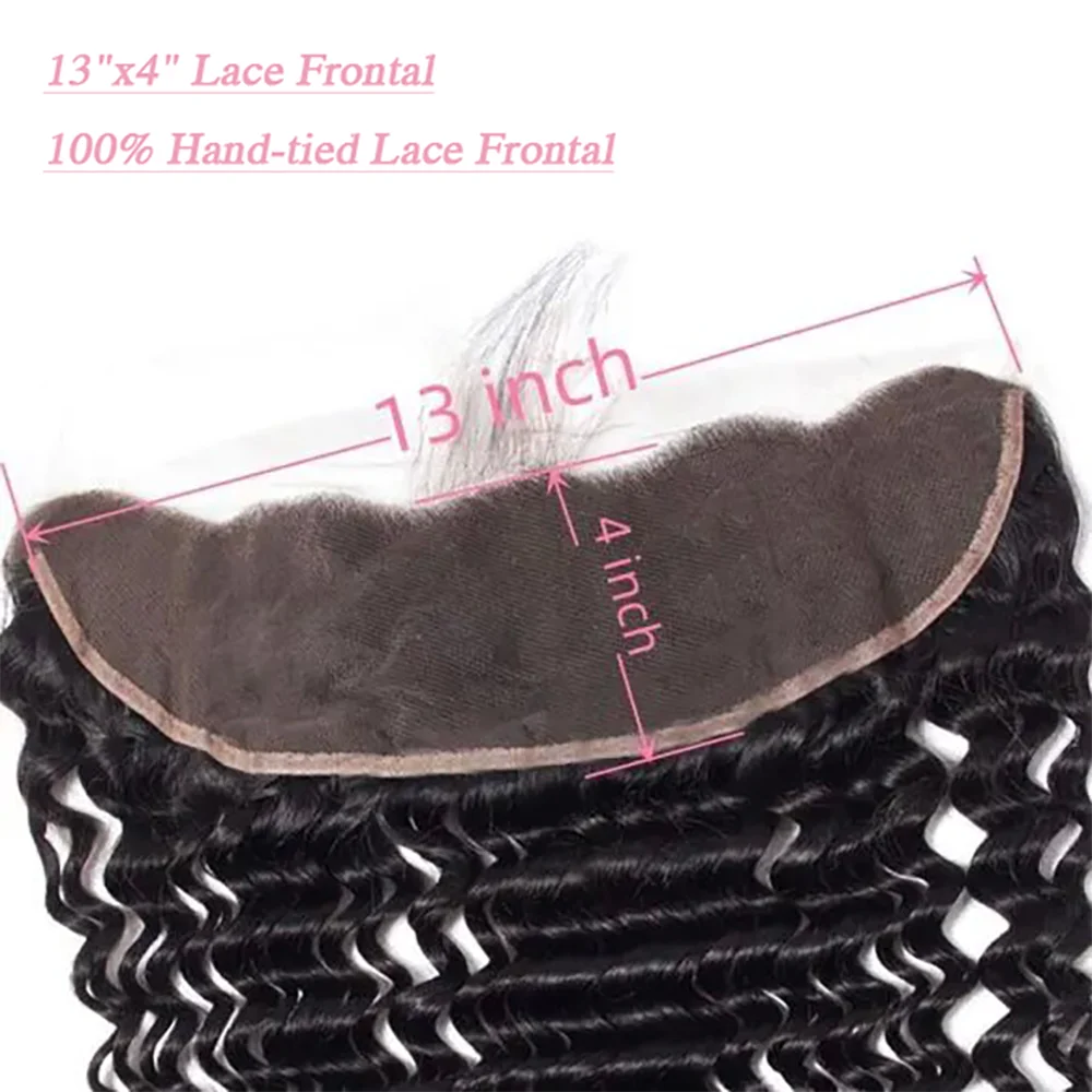 Extensiones de Cabello con cierre, extensiones de onda profunda, Frontal 13x4, encaje transparente, rizado, cabello humano, negro Natural