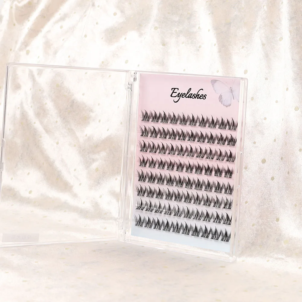 Una caja de 80 pestañas autoadhesivas sin pegamento, rizadas y delgadas en forma de perro, pestañas finas naturalmente espesadas de 12 mm que