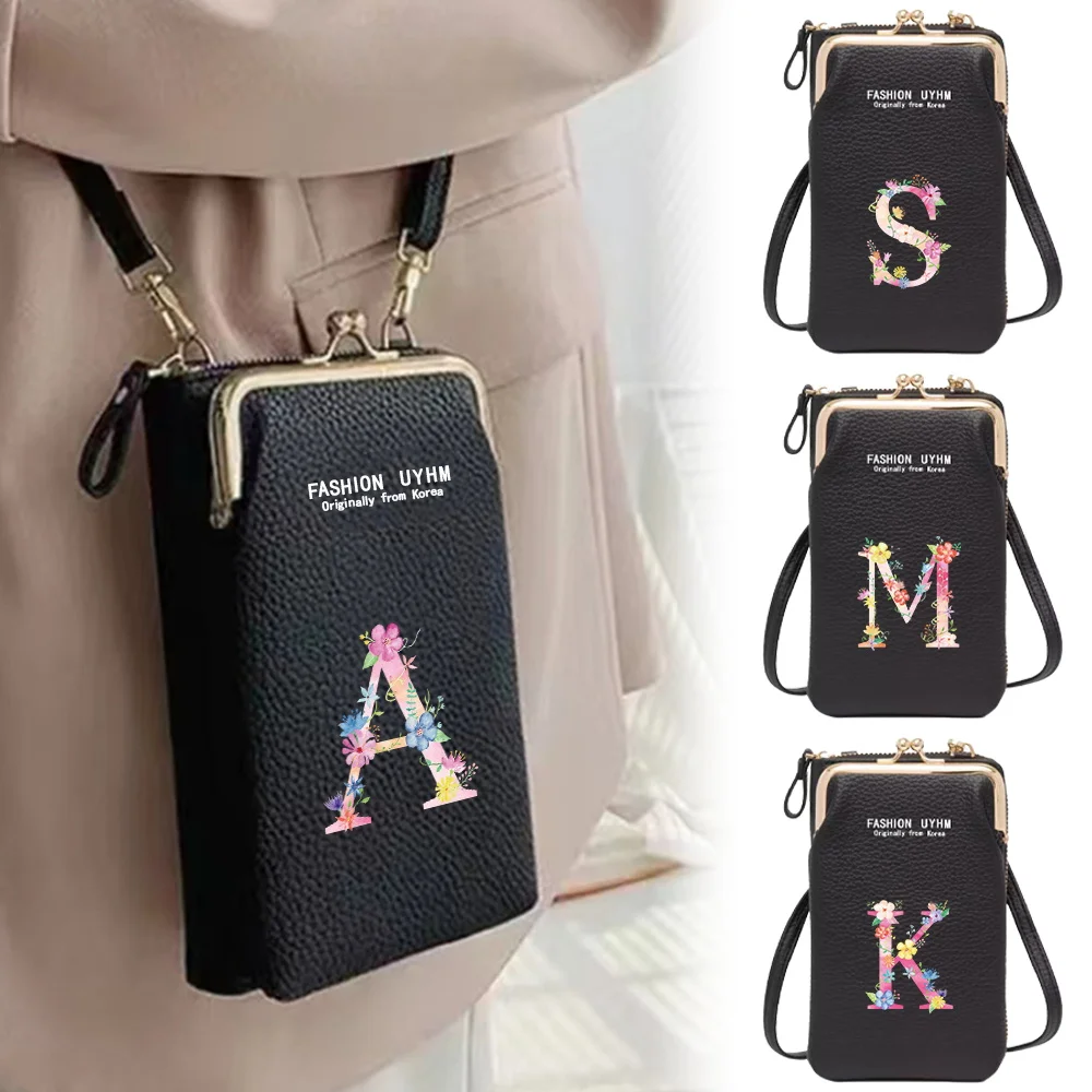 Fashion Female Shoulder Straps Handbag Ladies Wallet Coin Purses Cards Holder Storage Bag Handbag Pink  Letter Print Pattern