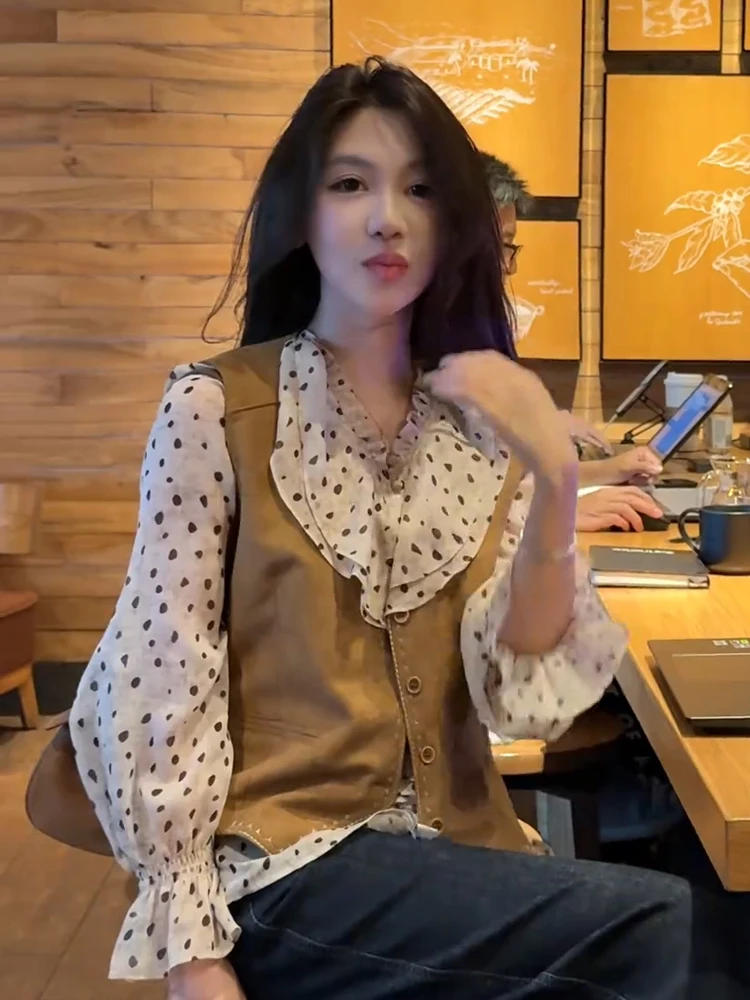 Early Autumn New Korean Style Retro Khaki Casual Women's Vest Design Sensation Slimming Youthful Outerwear Top