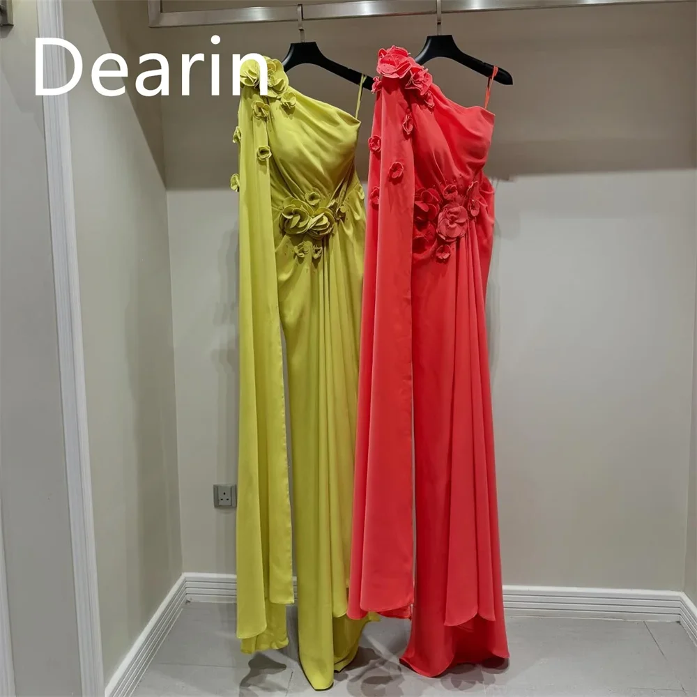 

Customized Formal Dress Dearin One-shoulder A-line Floor Length Skirts 3D Rose Flower Bespoke Occasion Dresses Evening Prom Gown