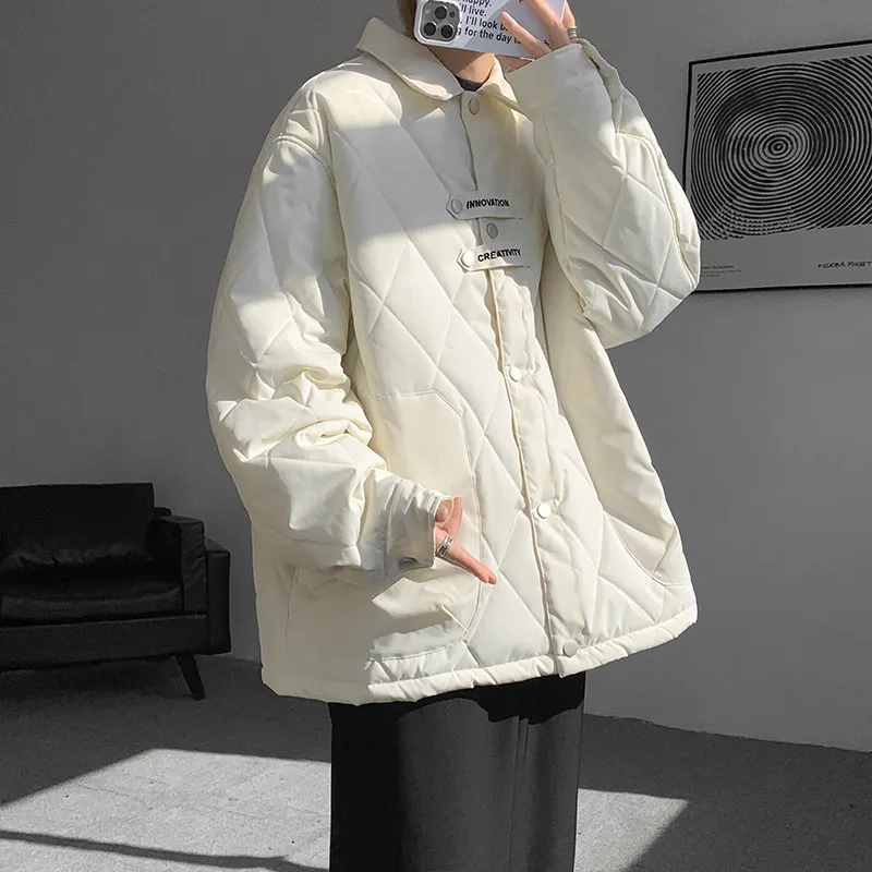 

Autumn Winter Diamond Pattern Cotton Jaet Lightweight M Model Cotton Coat with Cotton Insert ort Sle Casual Wear