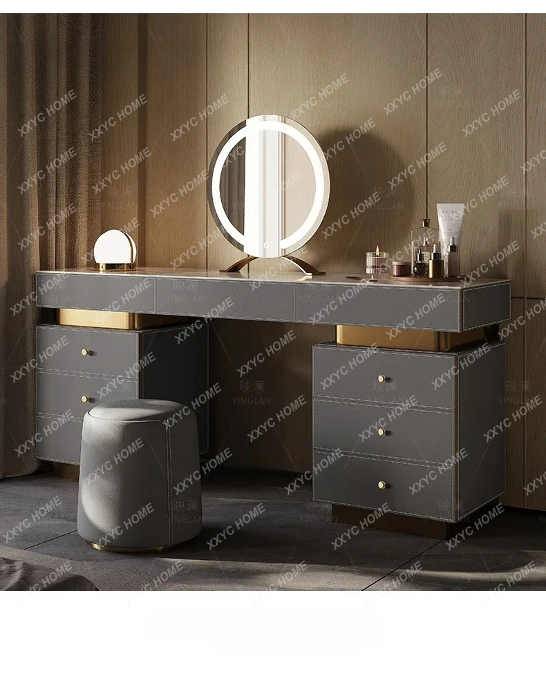 

Туалетный столик DD Light Luxury для спальни, современный, простой, из седельной кожи, с интегрированной столешницей из каменной плиты, класса люкс