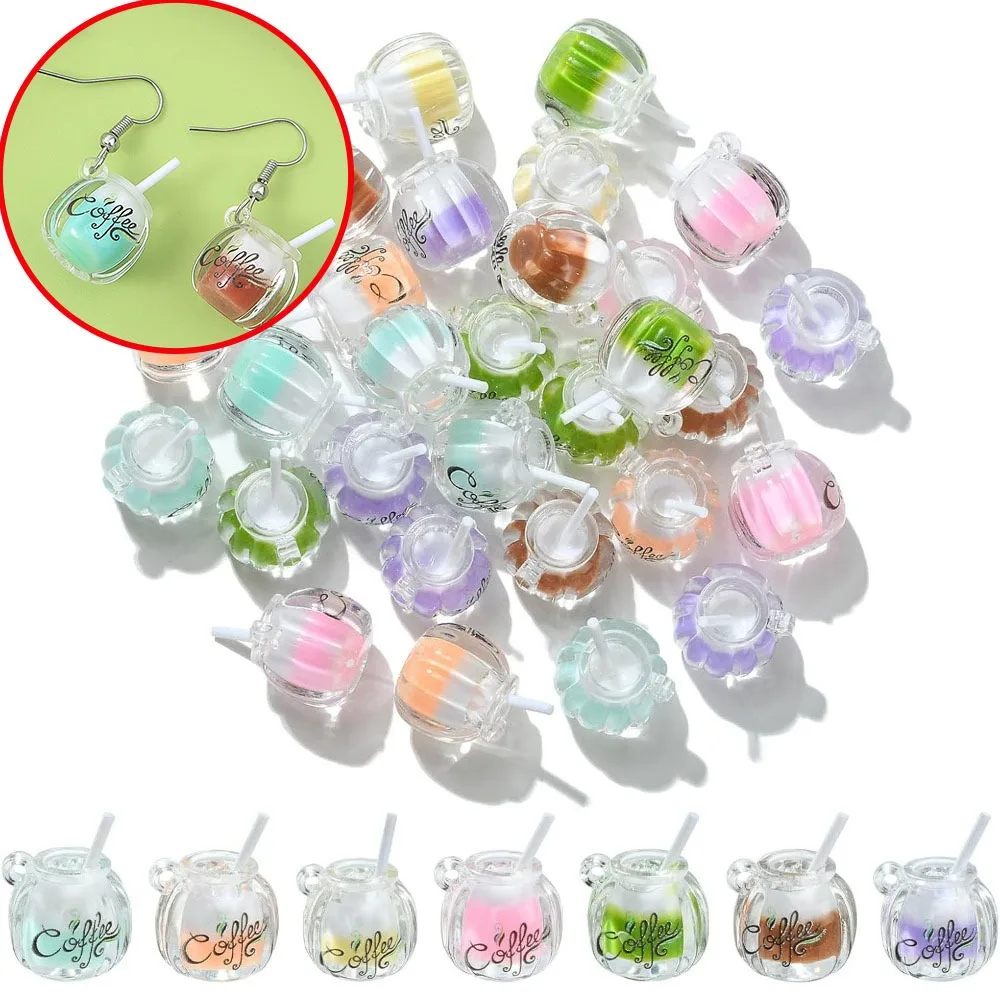 2/6/10pcs Milk Tea Coffee Cup Shape Charms Luminous, DIY Bracelet Necklace Earrings, Valentine's Day Christmas Gift Accessories