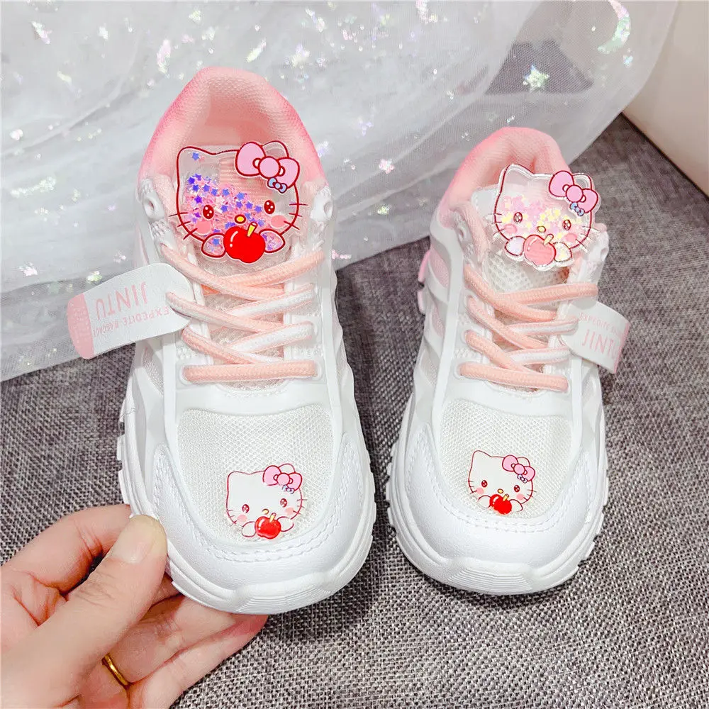 Hello Kitty-Chaussures de sport respirantes et décontractées pour enfant, baskets de course blanches avec dessin animé mignon pour fille, nouvelle