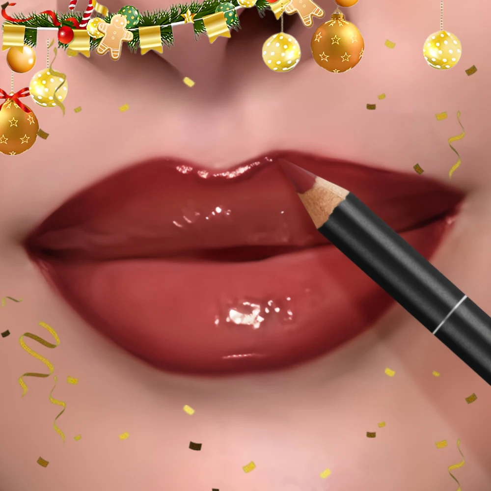 Conjunto de brilho labial e delineador labial hidratante e à prova d'água, copo antiaderente e antiaderente, efeito de maquiagem brilhante, presente de Natal