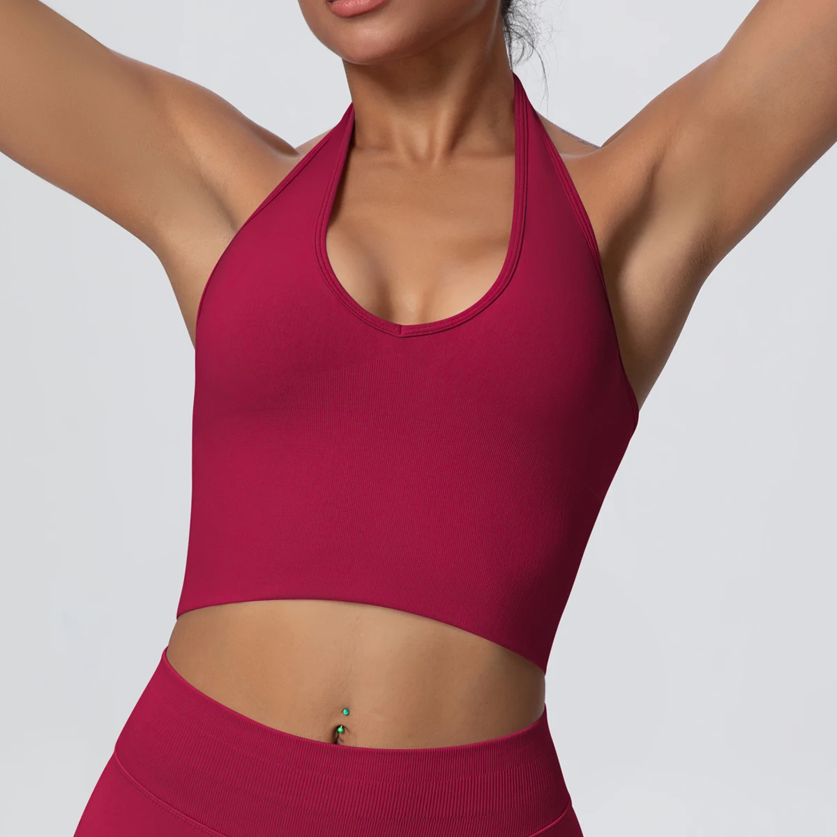 Woman's Sexy Solid Color Backless Hanging Neck Bra Yoga Vest Breathable Naked Feel Crop Top Gym Sports Running Female Yoga Vest