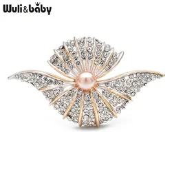 Wuli&baby Shining Beautiful Shell Brooches For Women Lovely Pearl Party Office Brooch Pins Gifts