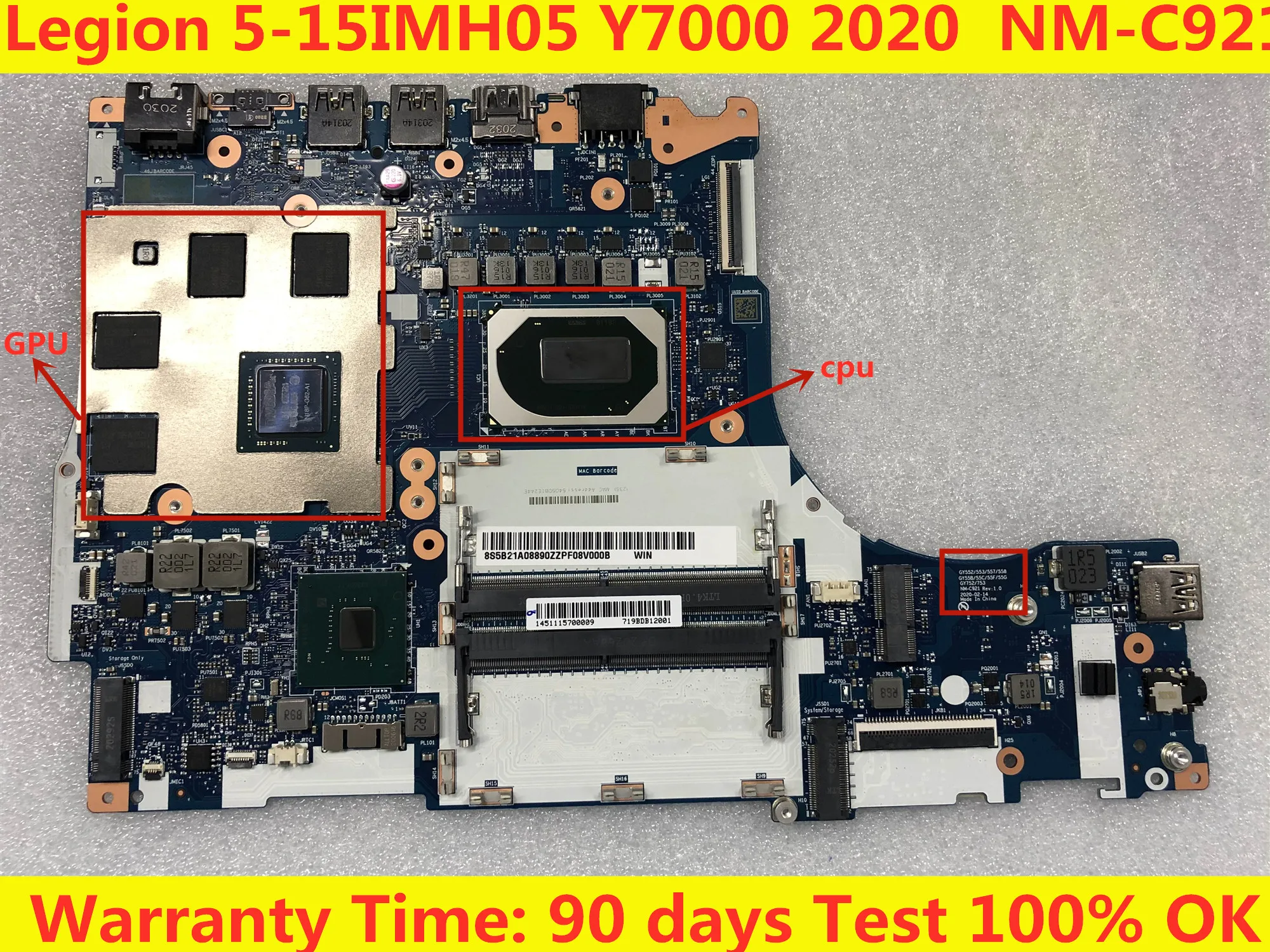 

NM-C921 Mainboard For Lenovo Legion 5-15IMH05 Y7000 2020 Laptop Motherboard CPU:I7-10750H / 10200H GPU:N18P-G61/G62-MP2-A1