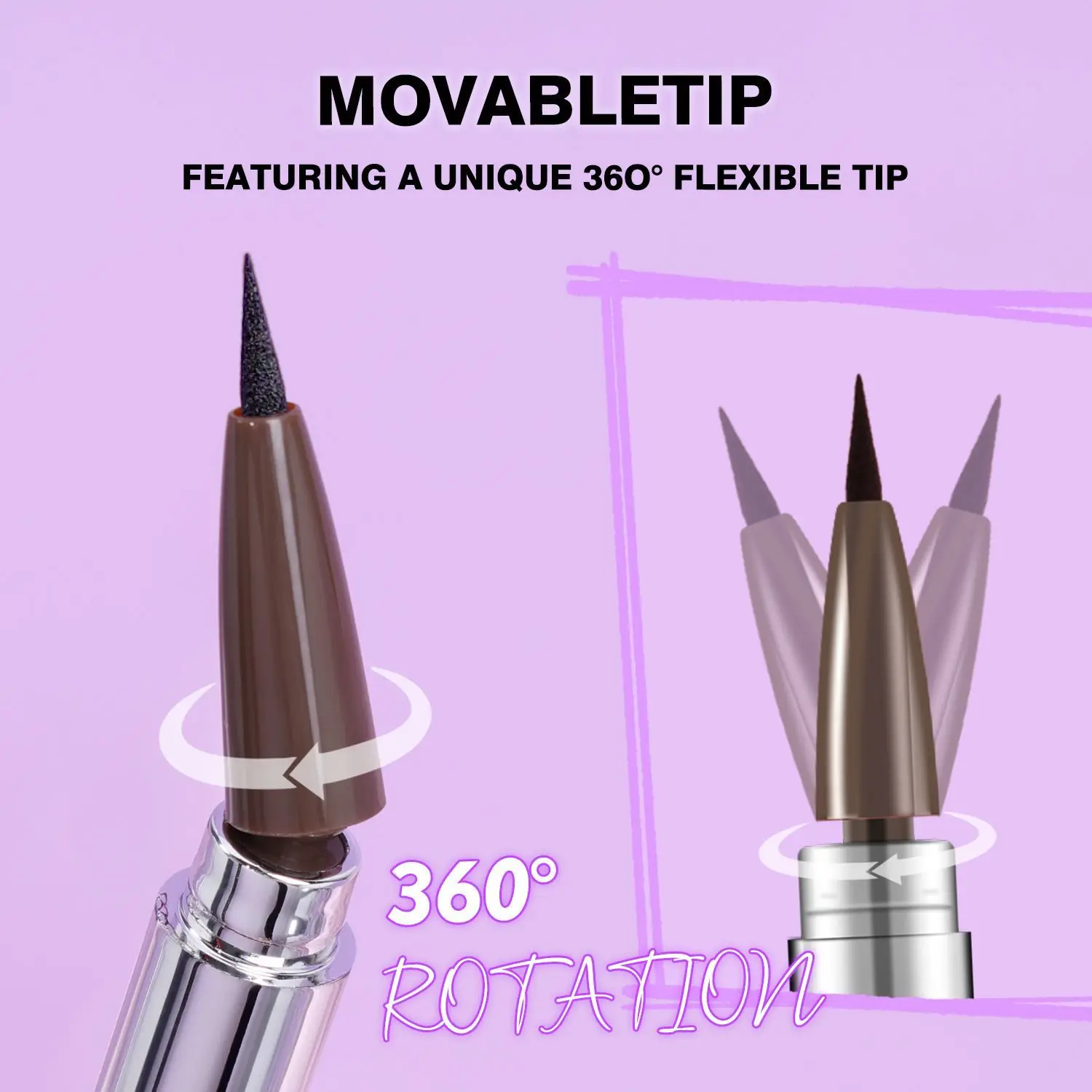 Waterproof Liquid Eyeliner Pen Ultra Fine Tip 360° Rotatable Nib Long Lasting Smudge Proof Eye Makeup