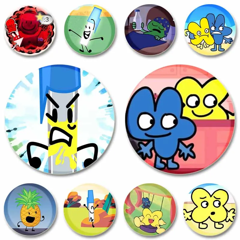 Funny Anime BFDI Icons Round Badge Creative Cartoon Four and X Enamel Pins Tinplate Coin Brooch Clothes Backpack Accessory Gifts