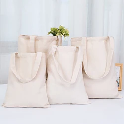 Women Handbags Creamy White Plain Folding Canvas Shoulder Tote Bags Reusable Cotton Grocery High Capacity Shopping Bag Handbags