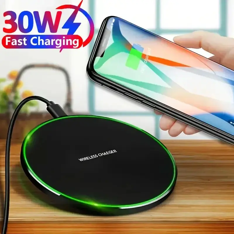 30W Wireless Charger Pad Stand Desk Mobile Phone Fast Charging Station Dock For iPhone 15 14 13 12 11X8 Samsung Xiaomi Huawei