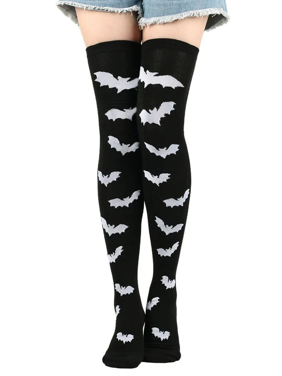 1 زوج من أزياء الربيع والخريف تريند عطلة لعب الأدوار بلون الخفافيش جوارب عالية للركبة