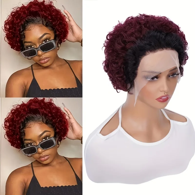 Liyarce  ShortCurly Pixie Cut Wig HumanHair 13x1 Lace Short Curly Wigs For  Women 6 inch Natural Color Pixie Cut Lace Front Wig