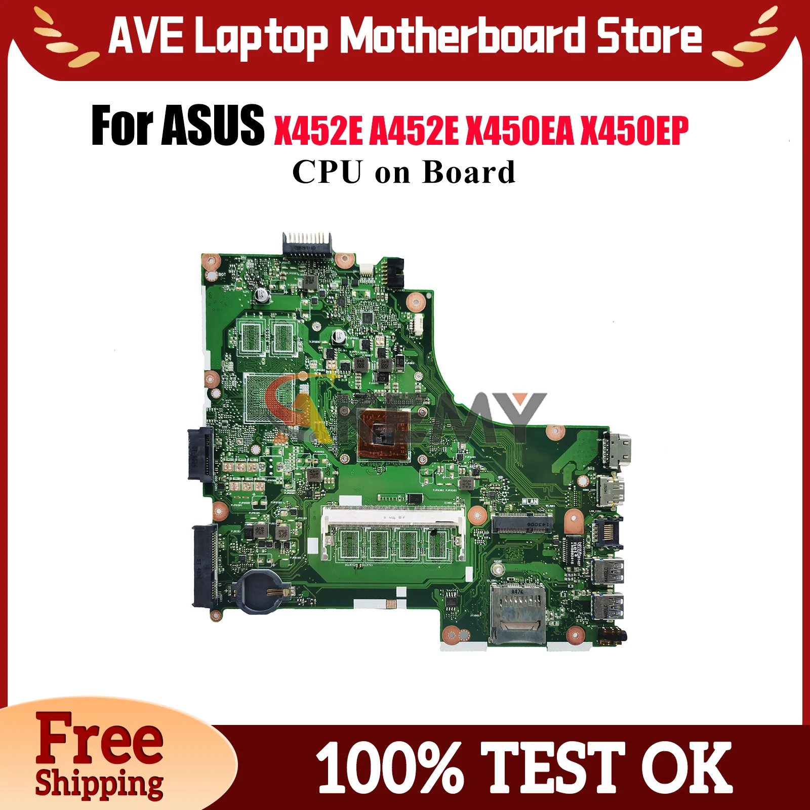 

X450EA Laptop Motherboard For ASUS VivoBook A452E X450EA X452E X450EP X450E Notebook Mainboard With CPU 100% tests OK fast ship