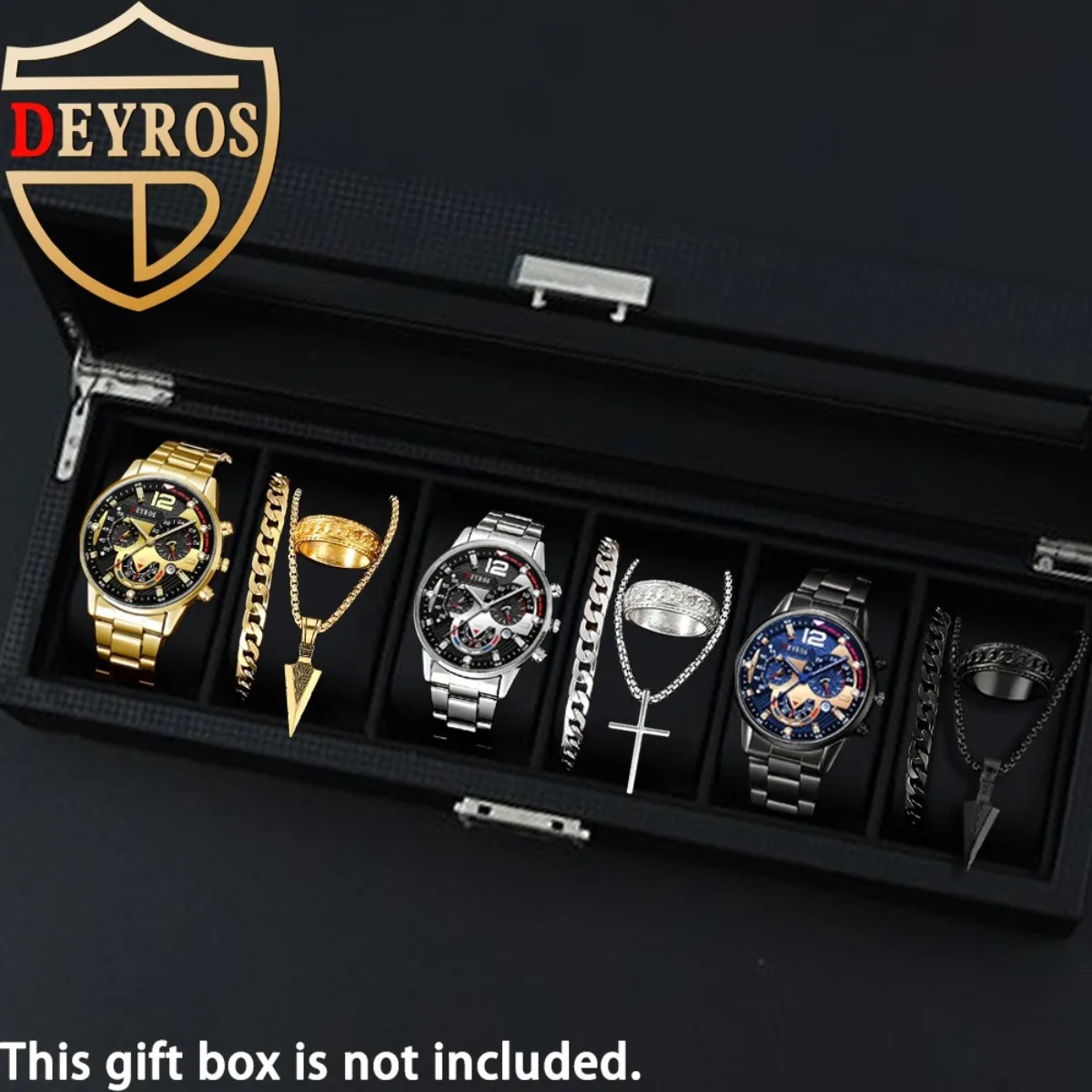 

12pcs/set, Men Watch, 3pcs Fashion Men Quartz Watches Sets & 9pcs Mens Fashion Hip-Hop Bracelet+Necklace+Ring, Men Gift