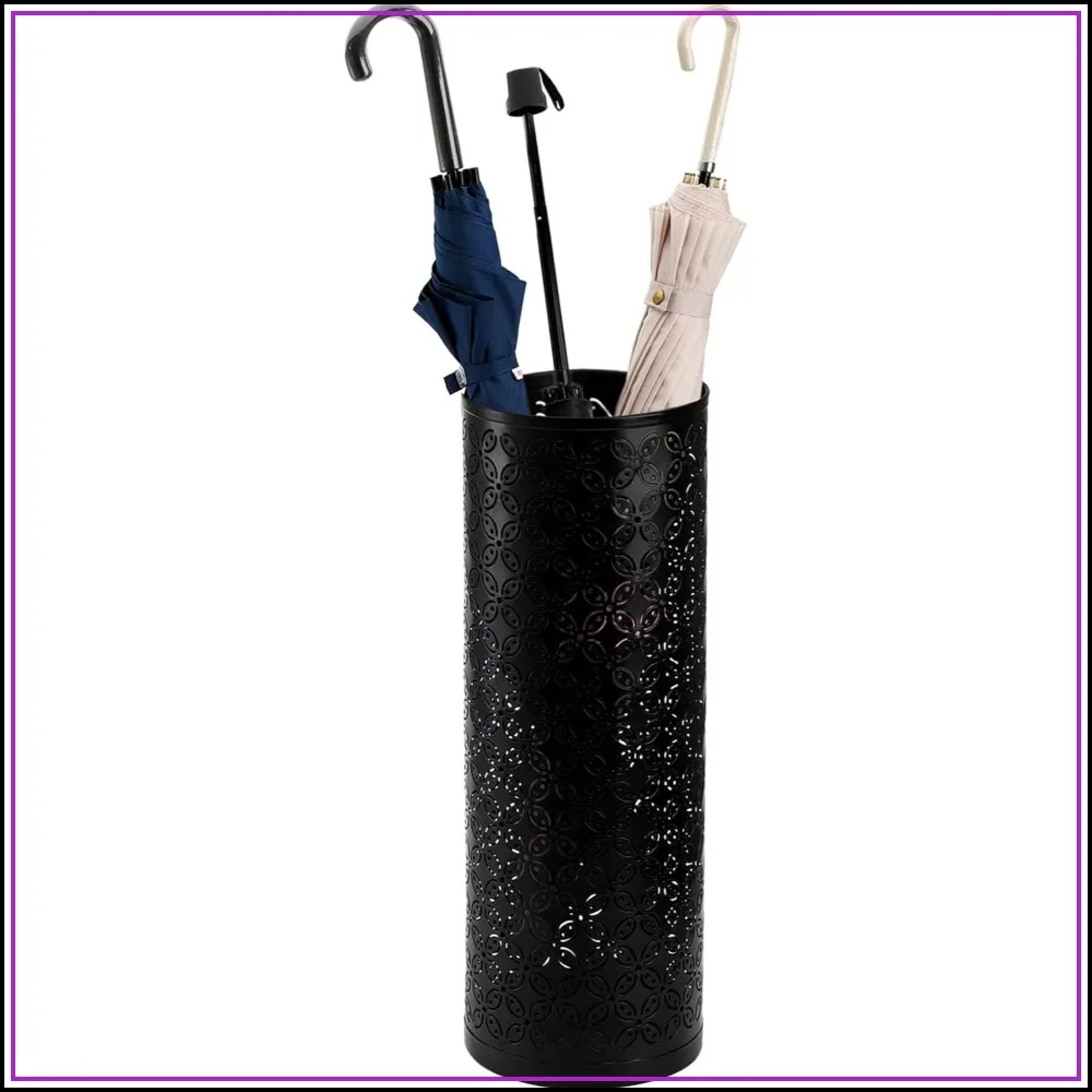 

Metal Round Umbrella Stand Rack, Free Standing Umbrella Holder Bin, Canes Walking Sticks Holder for Entryway Home Office, Black