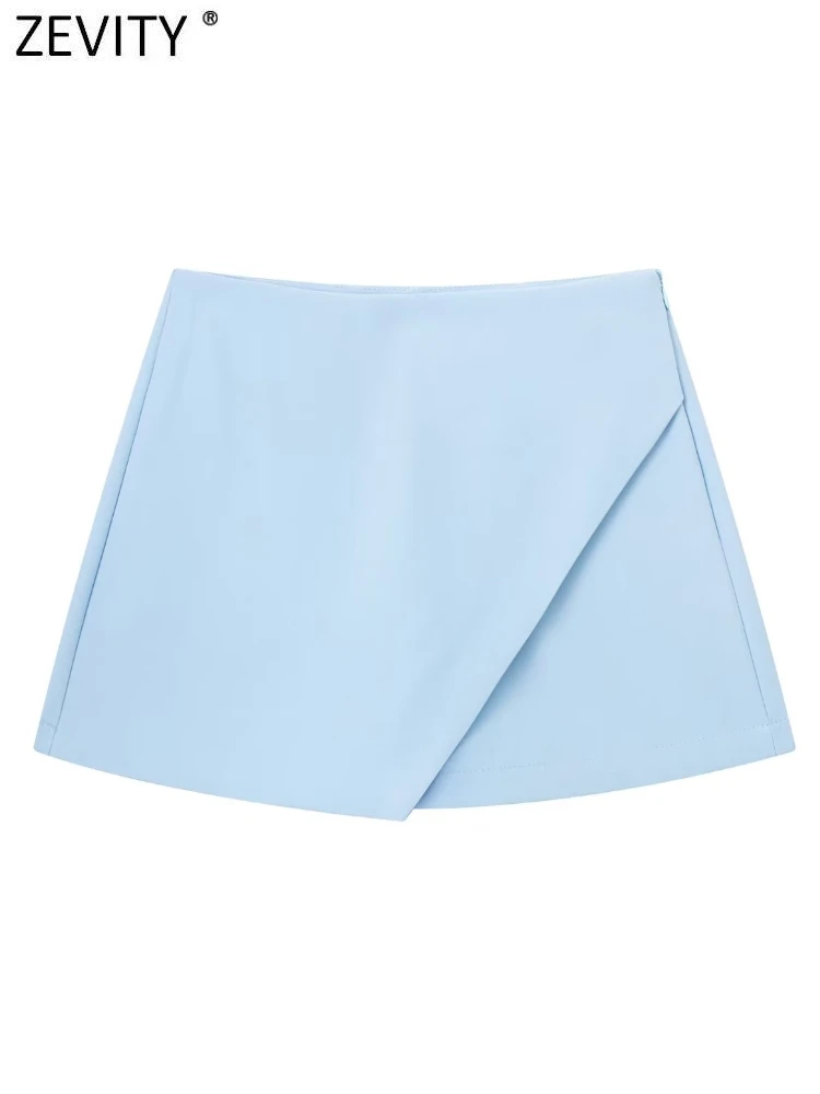 ZEVITY Women Fashion Candy Colors Asymmetrical Slim Shorts Skirts Ladies Side Zipper Hot Shorts Chic Pantalone Cortos QUN3217