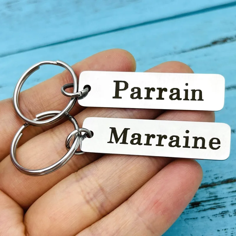 Godfather Gift Godmother Keyring Personalised Keychain Papa D'amour Tata D'amour Le Parrain La Marraine Keychain