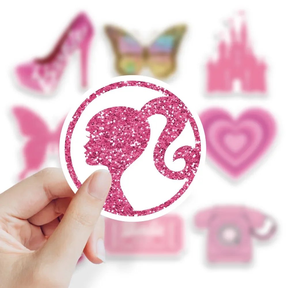 50pcs Pink Barbie Stickers Waterproof Stationery Sticker Removable Scooter Guitar Phone Decorative Office School Supplies