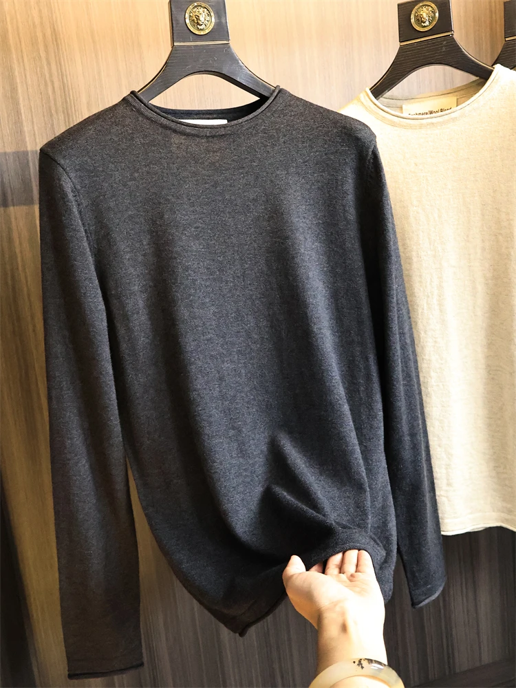 

High-End Series Men's Knitted Wool Blend Sweater round Ne Flat Weave Texture Warm Faion Urban Sle Long Sve Autumn Wi...