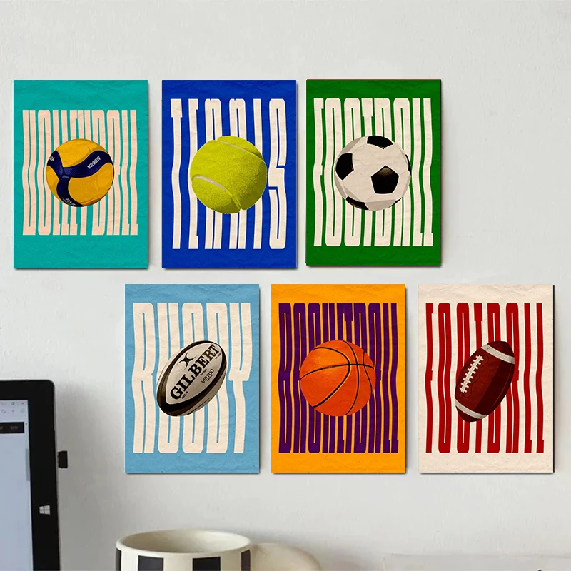 Sport Minimalist Ball Poster Football Basketball Baseball Wall Art Canvas Painting Pictures Kids Room Decor Teen Room Decoration