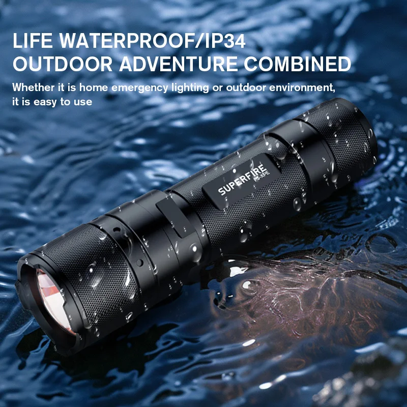 SUPERFIRE F3-XPE Led Flashlight Aluminum Alloy Tactical Hunting Torch USB Rechargeable Zoomable Lantern Use 18650 or AAA Battery