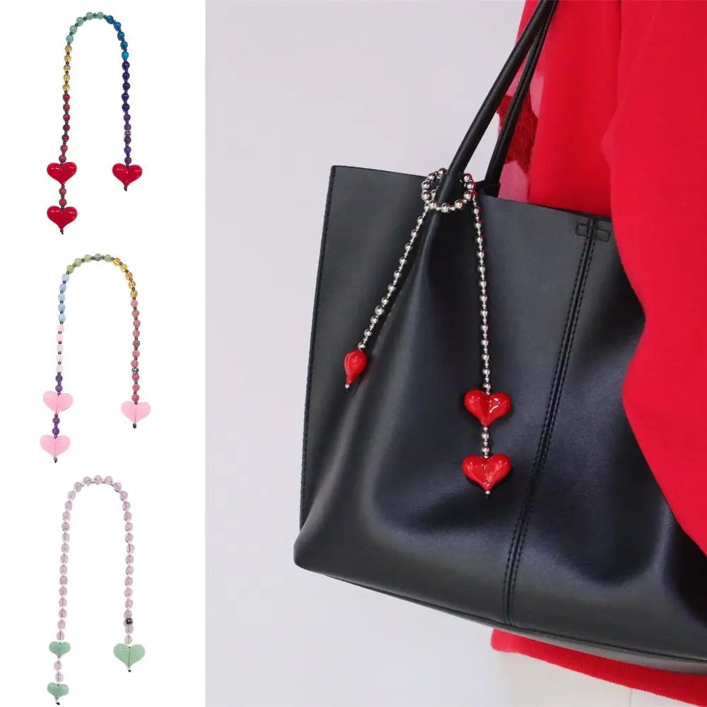 

Fashion Beaded Bag Charm Women Y2K Red Love Heart Bag Charms Colorful Beads Chain Charm Bag Accessory Lady Jewelry For Handbags