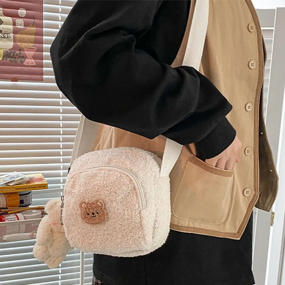 Autumn And Winter  Cute Bear Messenger Bag Women Plush Mobile Phone Bag Girls Small Shoulder Bag