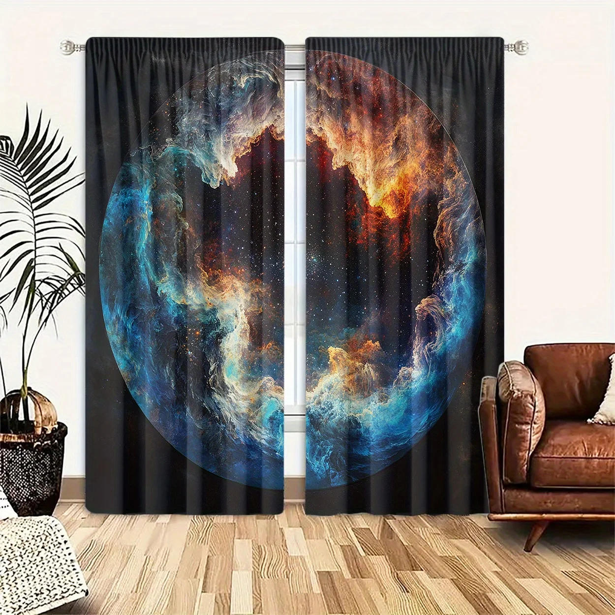 

2pcs Starry Sky Print Curtains - Light Filtering, Rod Pocket Design for Bedroom, Living Room, Office Decor - Durable Polyester