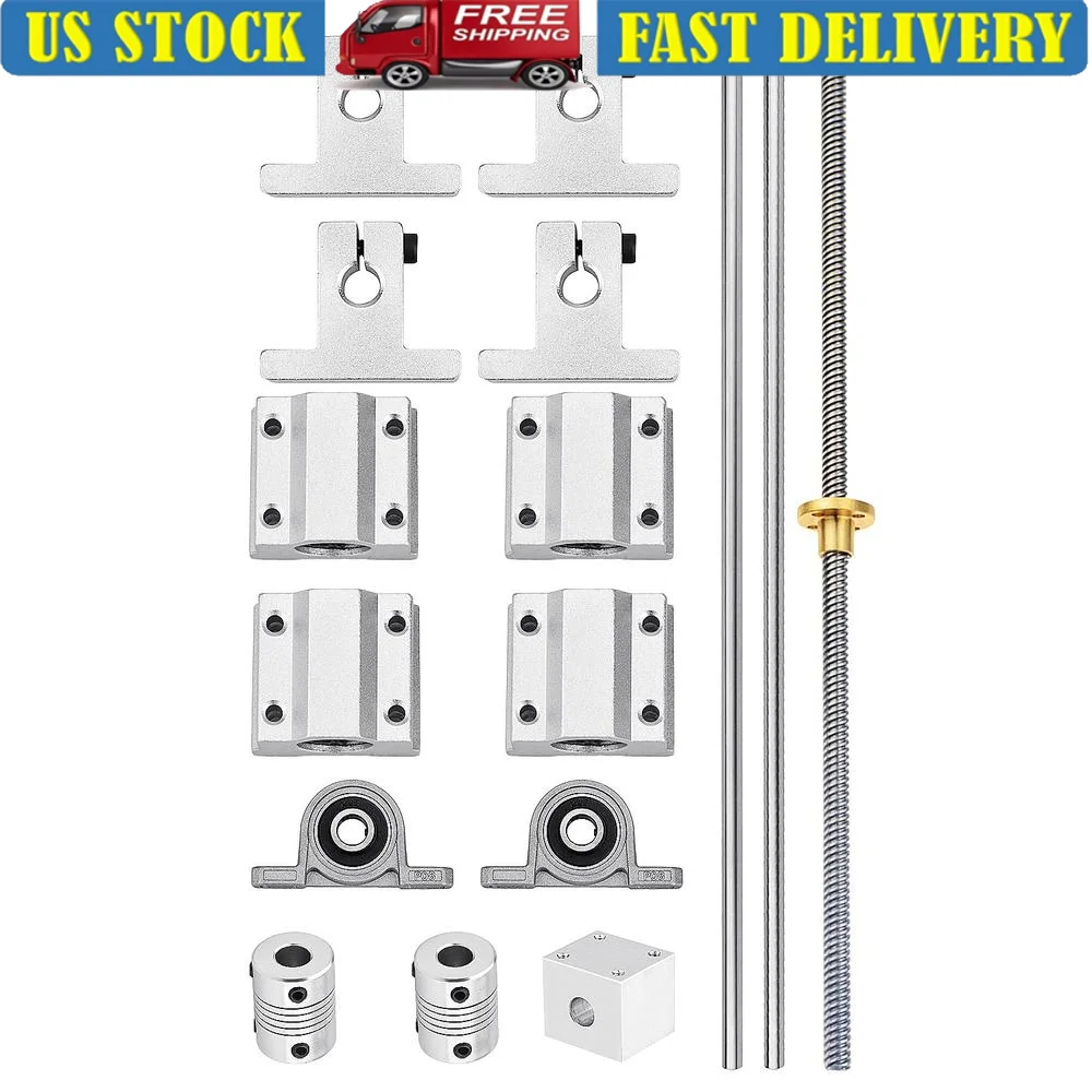 

16pcs T8 Lead Screw Kit 450mm Linear Motion Rods 8mm Steel Linear Slide Blocks SK8 Shaft Support 3D Printer CNC Machine
