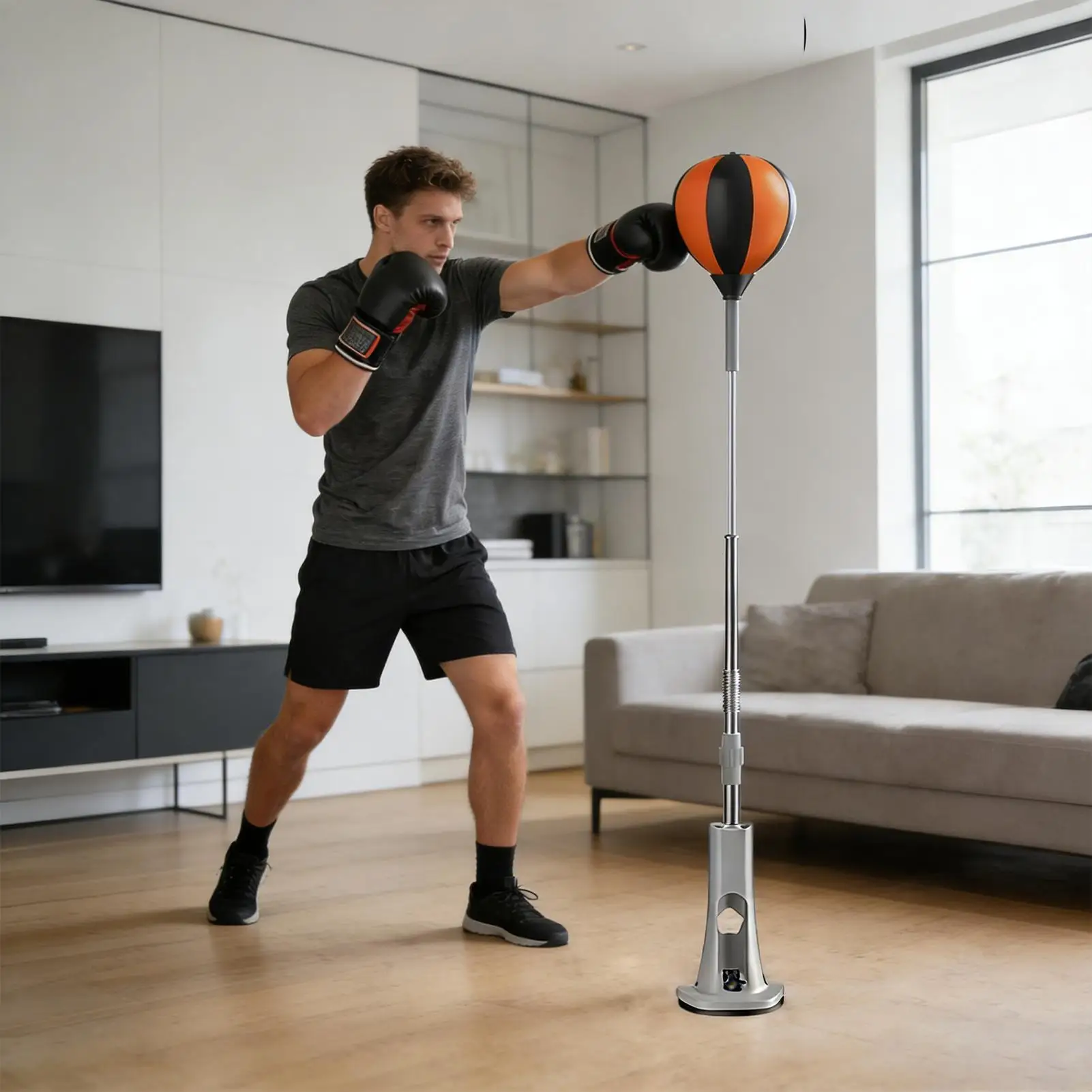 Heavy Bag With Stand Boxing Trainer Adjustable Height Suction Base Adult Punching Bag For Kids Teens Home Gym Exercise Martial