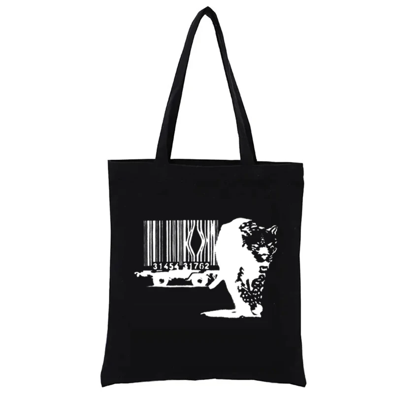 Banksy Animal Rights Graphic Printing Shopping Bag Funny Tote Bags Women's Handbag Casual Totes Totebag Female Handbags Fashion