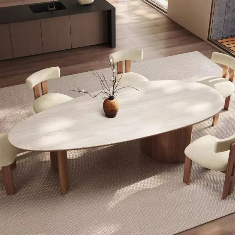 

Wabi-sabi Style Oval Shape Dining Table Stone Dining Table Surface Dining Table Set For 6