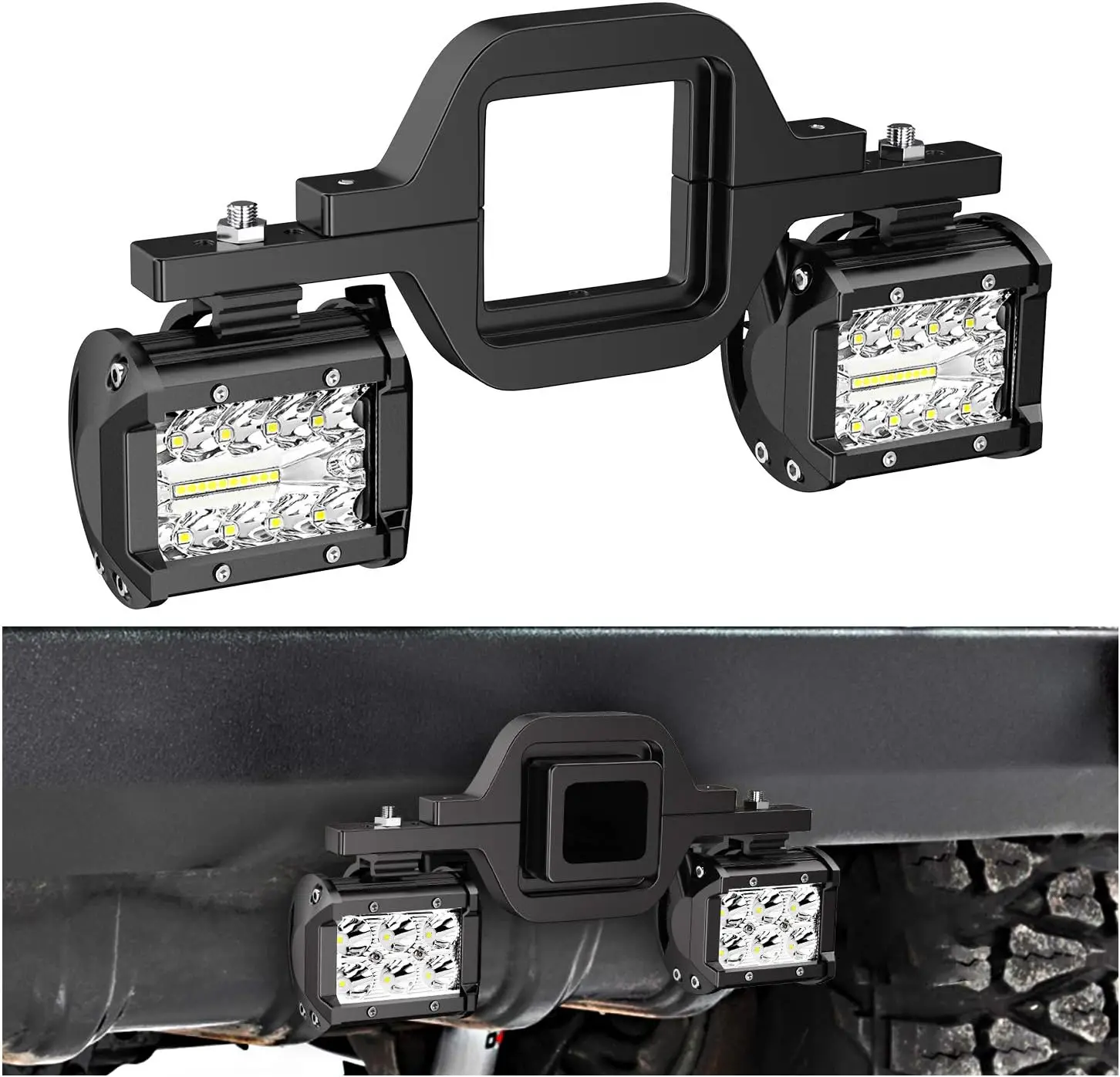 2 Pcs 4 Inch 60W Led Pods with 2 Inch Tow Hitch Mounting Brackets Backup Reverse Lights Rear Light