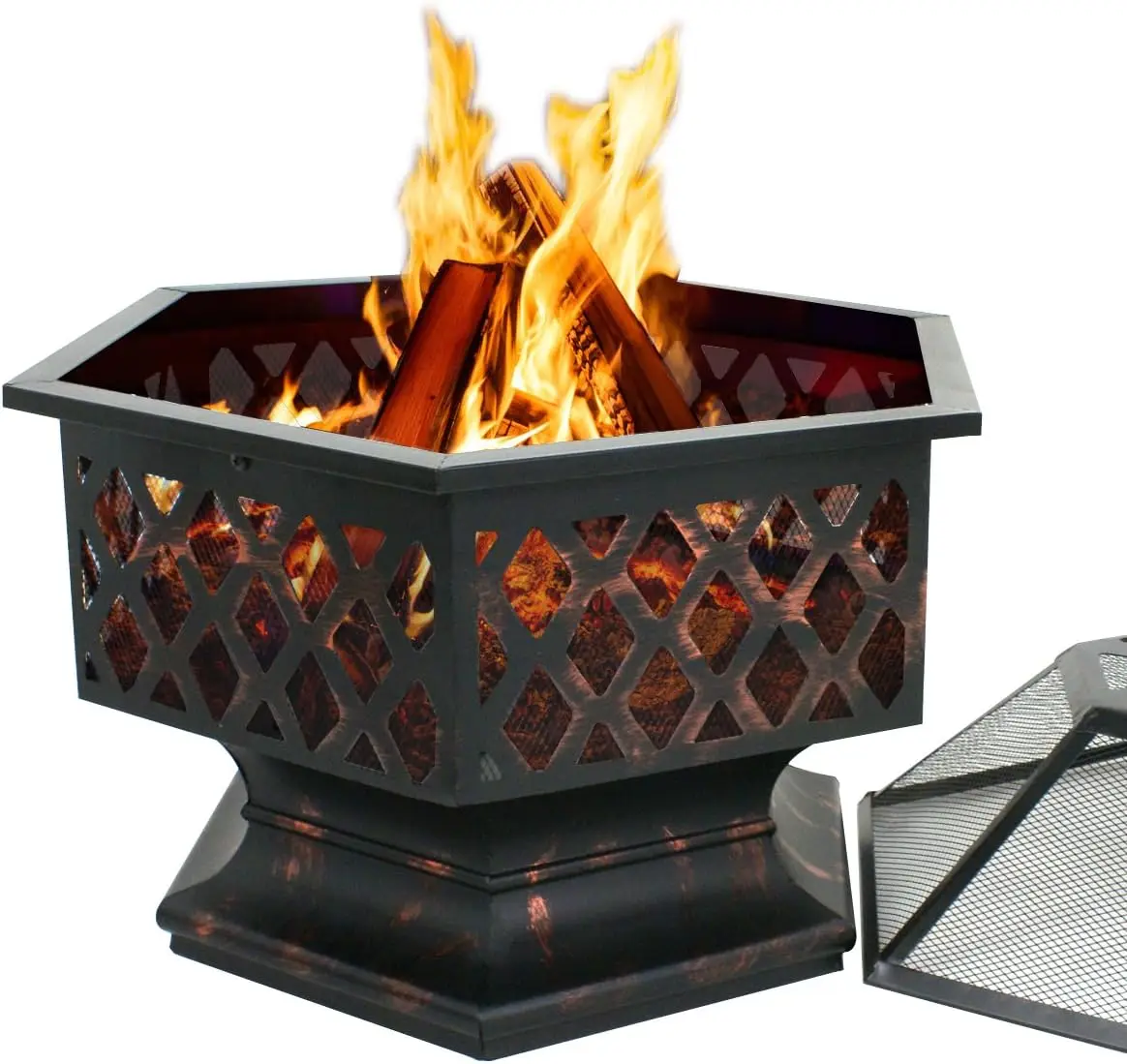 

Hex Shaped 24\u201D Fire Pit Outdoor Oil-Rubbed Bronze Heavy Steel Firepit Hexagon Wood Burning for Patio, Backyard, Garden, Ou