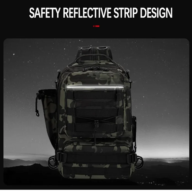 Angelrucksack Aufbewahrungstasche Herren Outdoor Schulter-Hängetasche für Angelköder und Ausrüstung mit Rutenhalter Camping Jagd – Detail 10