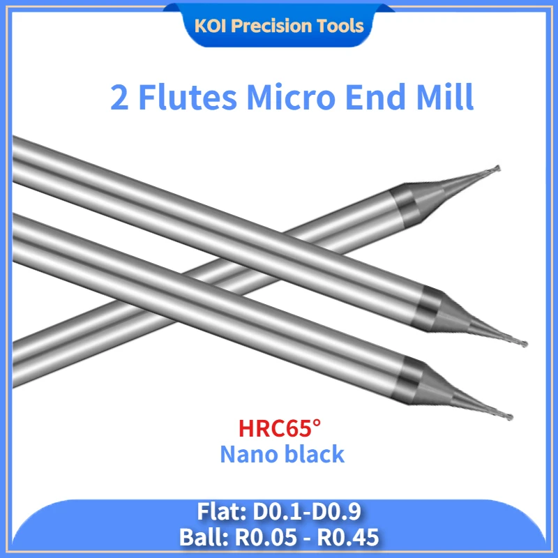 KOI 2F Micro Flat Bottom / Ball End Milling Cutter Small Diameter End Mills Carbide Tungsten Steel CNC Mechanical Maching Tools