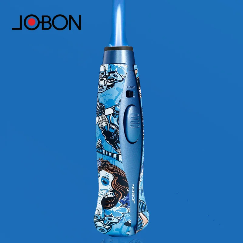 2024 JOBON Windproof Outdoor Butane Gas Lighter 360° Using Blue Flame Turbo Jet Ignition Gun Metal Cooking BBQ Cigar Lighter