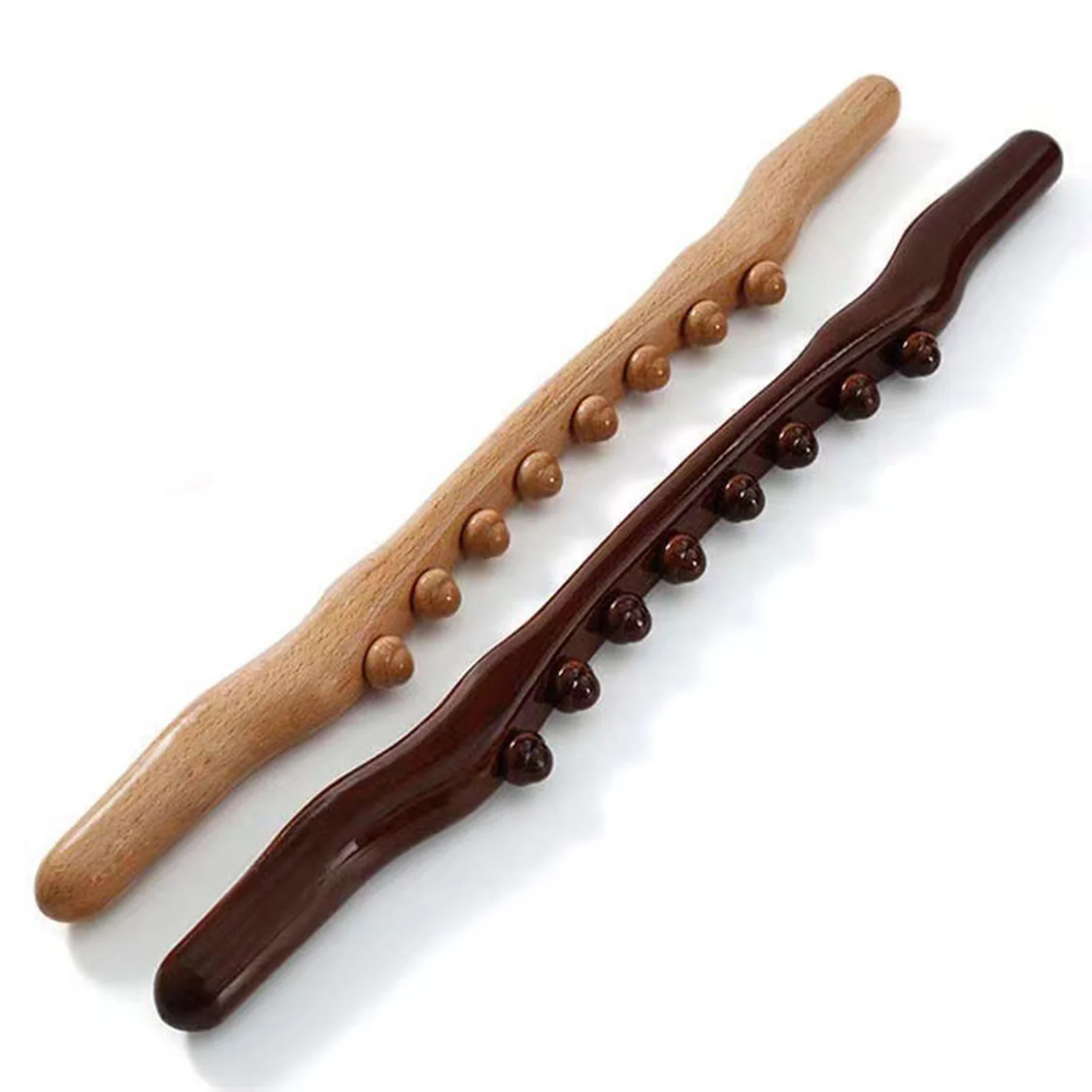 Back Massager Stick 8 Beads Gua Sha Massage Stick Carbonized Wood Back Body Meridian Scrapping Therapy Wand Acupuncture Massager