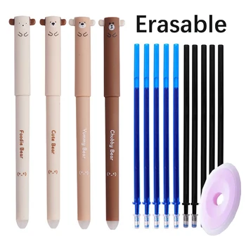 Bolígrafo de Gel borrable con oso, 0,5mm, azul, negro, mango lavable, recarga mágica, varilla, escuela, oficina, papelería Kawaii, regalo de cumpleaños