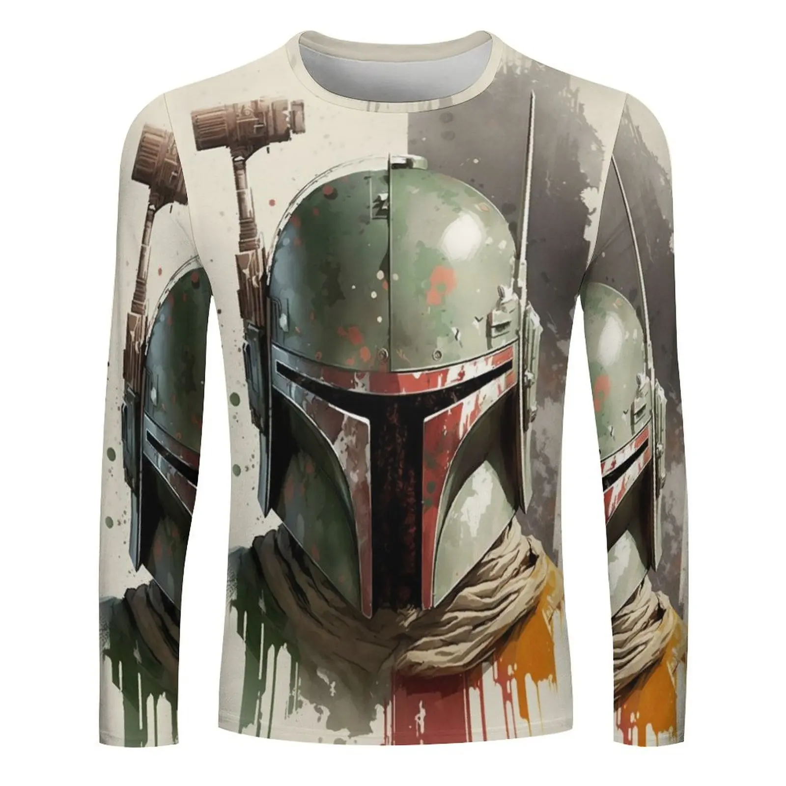 Men's Spring And Autumn Loose Casual Oil Painting Style Samurai Illustration Irregular Printed Long Sleeve Crewneck Hoodie