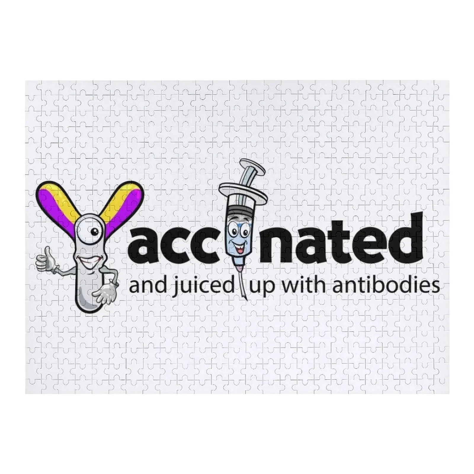 

Vaccinated and juiced up with antibodies - funny vaccine theme cartoon Jigsaw Puzzle Adult Wooden Puzzle